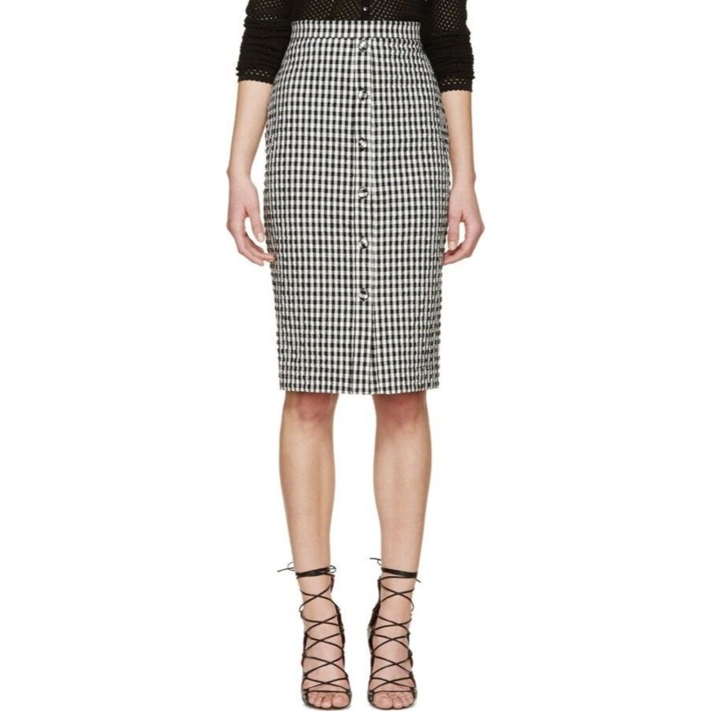 ALTUZARRA Black Gingham Balthazar Seersucker Button Pencil Skirt SIZE 40 US 8